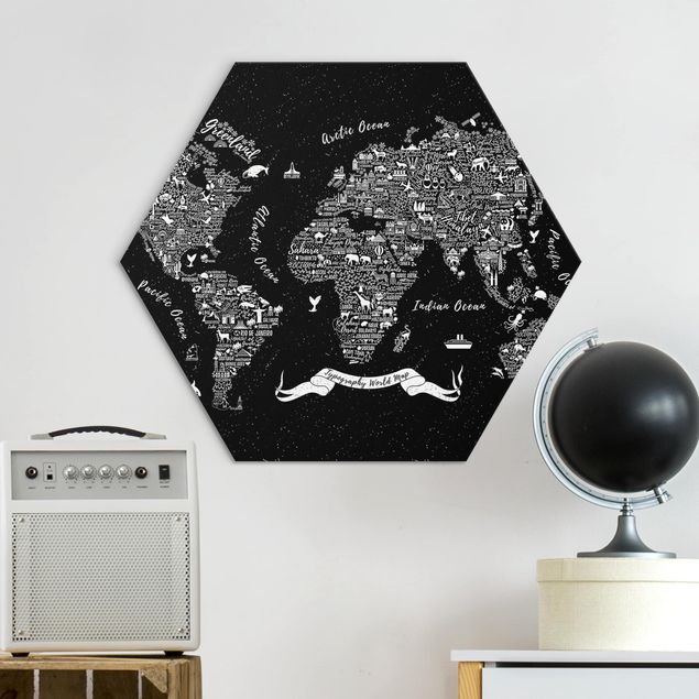 Cuadro mapa del mundo Typography World Map Black