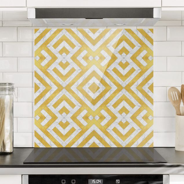 Decoración cocina Geometrical Tile Mix Art Deco Gold Marble