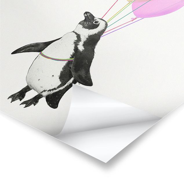 Cuadros Illustration Penguin Pastel Balloons