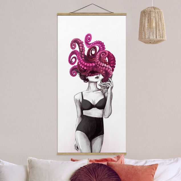 Decoración en la cocina Illustration Woman In Underwear Black And White Octopus