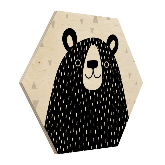 Hexagon Bild Holz - Tierpark mit Mustern - Bär