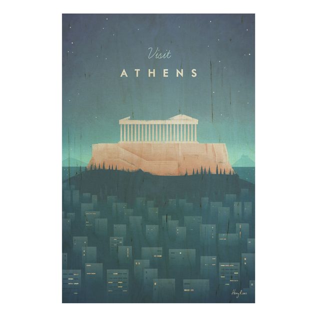 Cuadros vintage madera Travel Poster - Athens