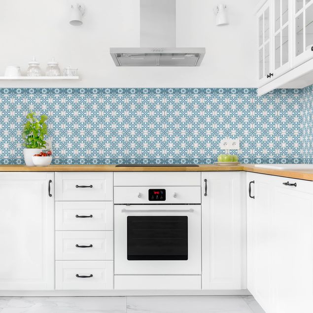 Salpicaderos cocina efecto teja Geometrical Tile Mix Hearts Blue Grey
