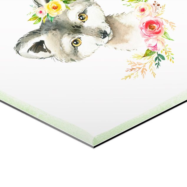 cuadro hexagonal Watercolour Forest Animals With Flowers Set II