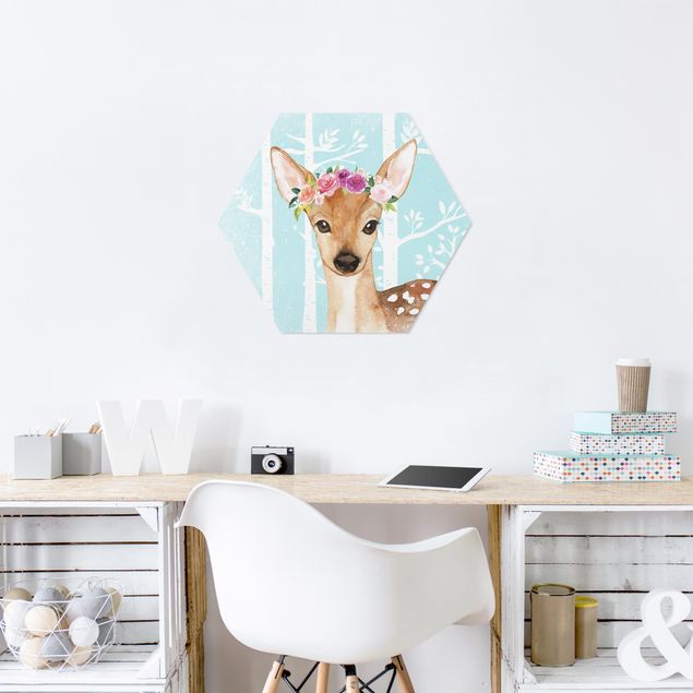 Cuadros famosos Watercolor Deer Turquoise