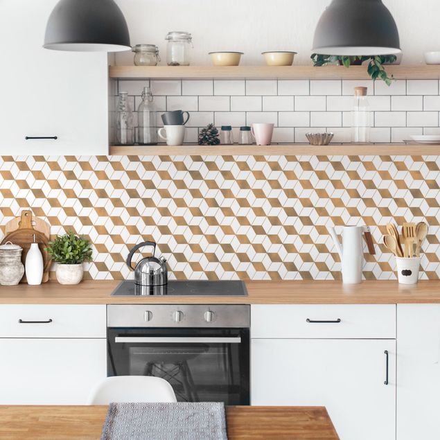 revestimiento pared cocina Cube Pattern In 3D Gold