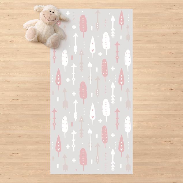 Alfombra exterior Tribal Arrows With Hearts Light PInk Grey