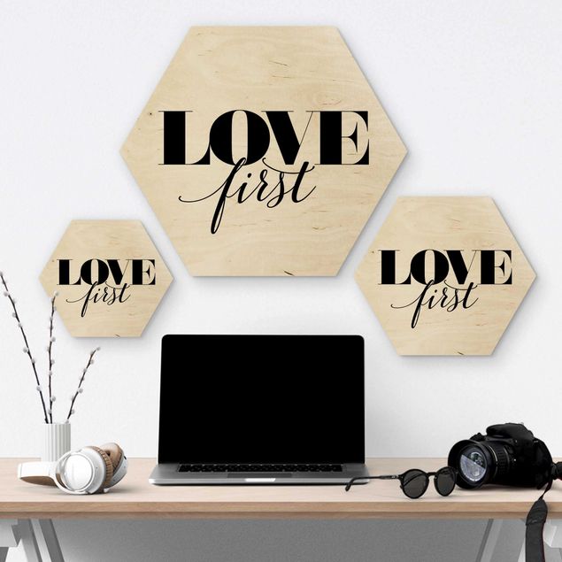 Hexagon Bild Holz - Love first