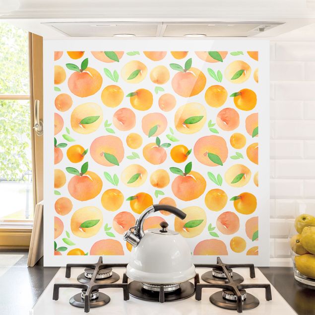 Decoración en la cocina Watercolour Oranges With Leaves In White Frame