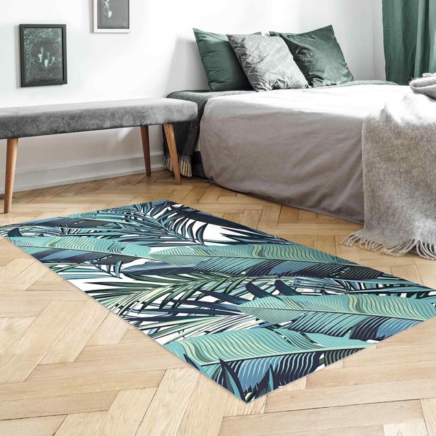 Pasilleros alfombras Turquoise Leaves Jungle Pattern