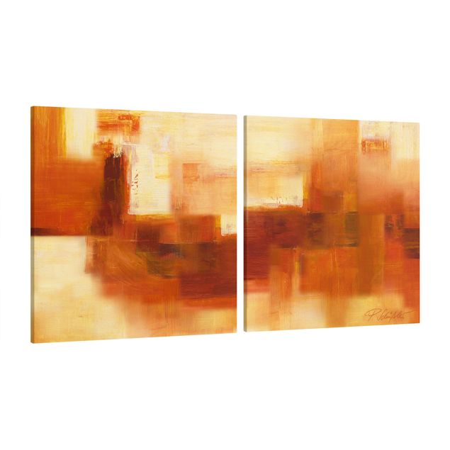 Lienzo abstracto grande Composition In Orange And Brown