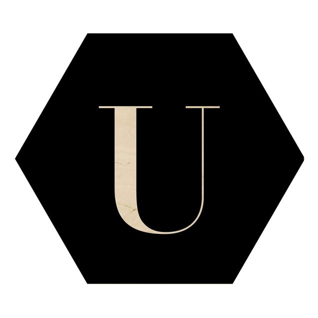 Hexagon Bild Holz - Buchstabe Serif Schwarz U