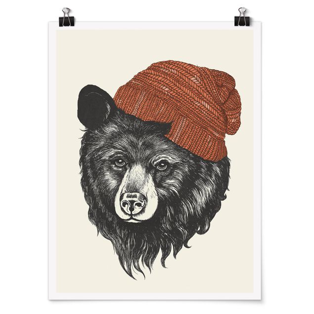 Póster cuadros famosos Illustration Bear With Red Cap Drawing
