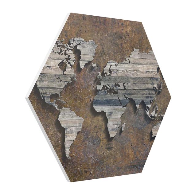 Cuadros modernos y elegantes Wooden Grid World Map