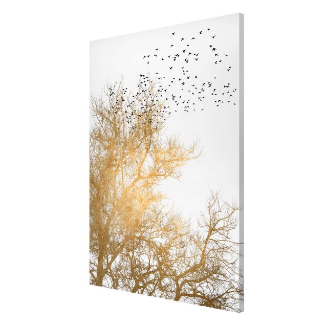 Cuadro con paisajes Flock Of Birds In Front Of Golden Tree
