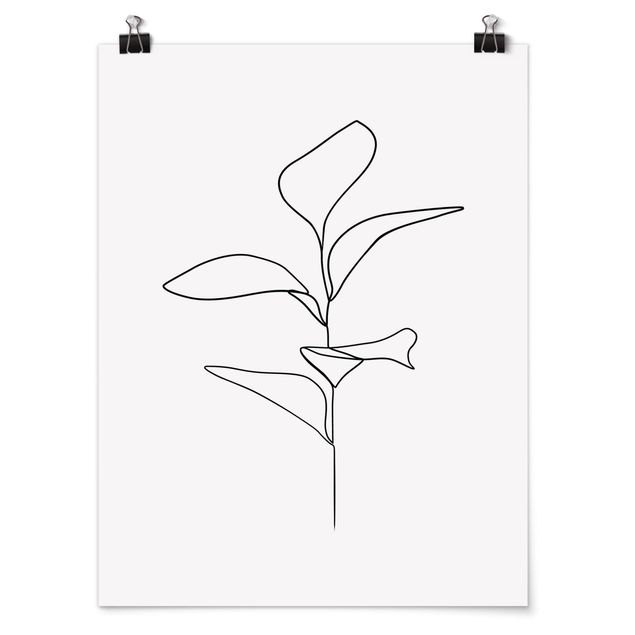 Póster blanco y negro Line Art Plant Leaves Black And White