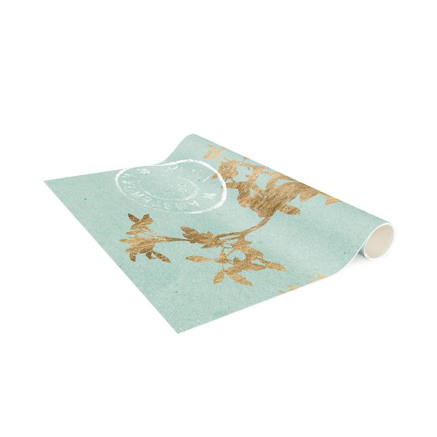 Alfombras modernas Golden Leaves On Turquoise I