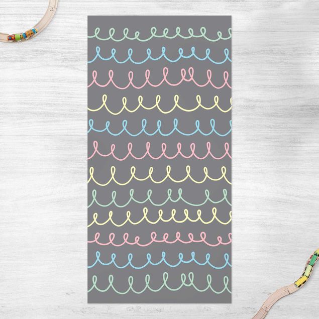 Alfombra exterior Drawn Pastel Coloured Squiggly Lines On Grey Backdrop