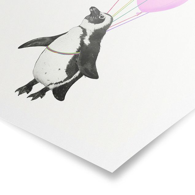 Cuadros multicolor Illustration Penguin Pastel Balloons
