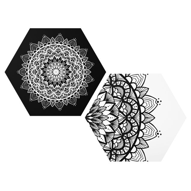 Cuadros espirituales  Mandala Illustration Shabby Set Black White
