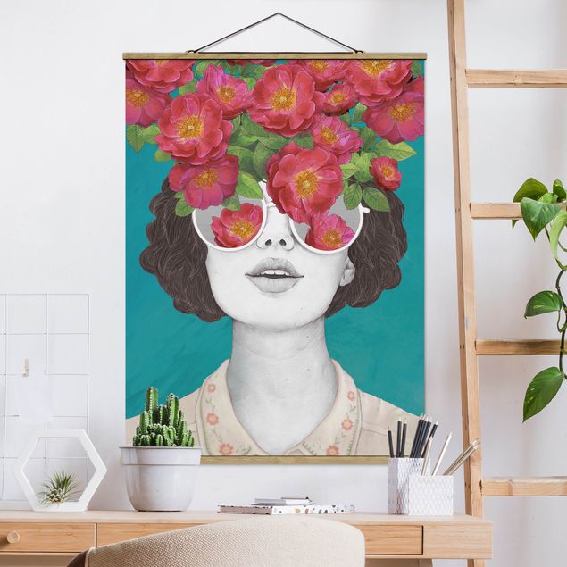 Decoración en la cocina Illustration Portrait Woman Collage With Flowers Glasses