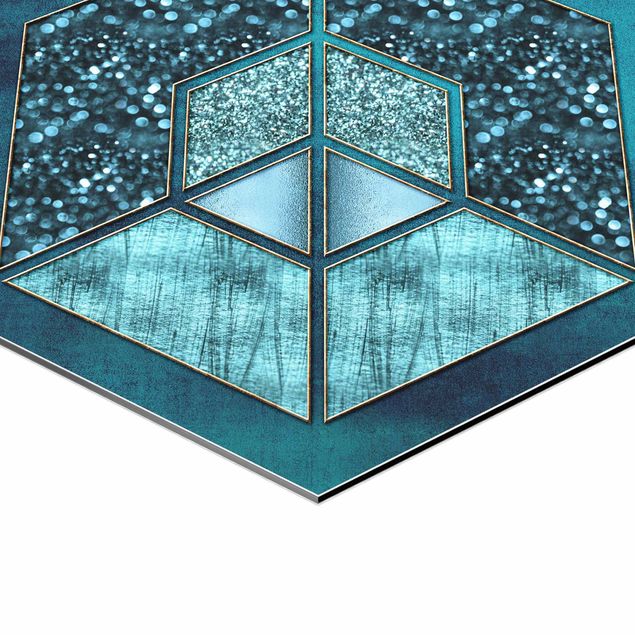 Cuadros modernos Blue Hexagon With Golden Contour