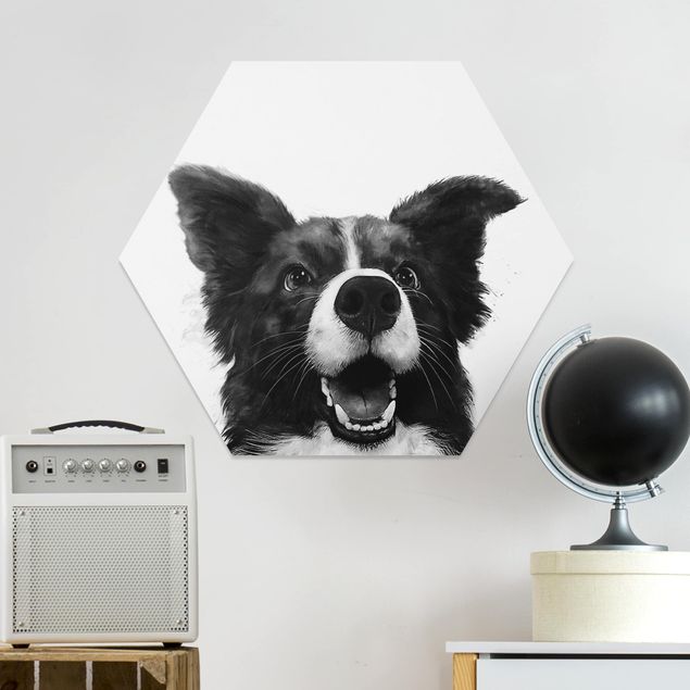 Decoración en la cocina Illustration Dog Border Collie Black And White Painting