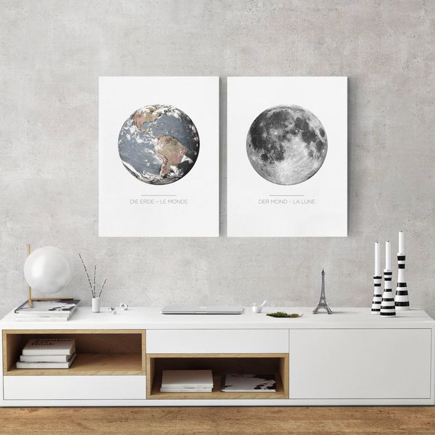 Lienzos de mapamundi Moon And Earth
