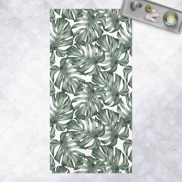 Alfombra exterior Watercolour Monstera Leaves In Green