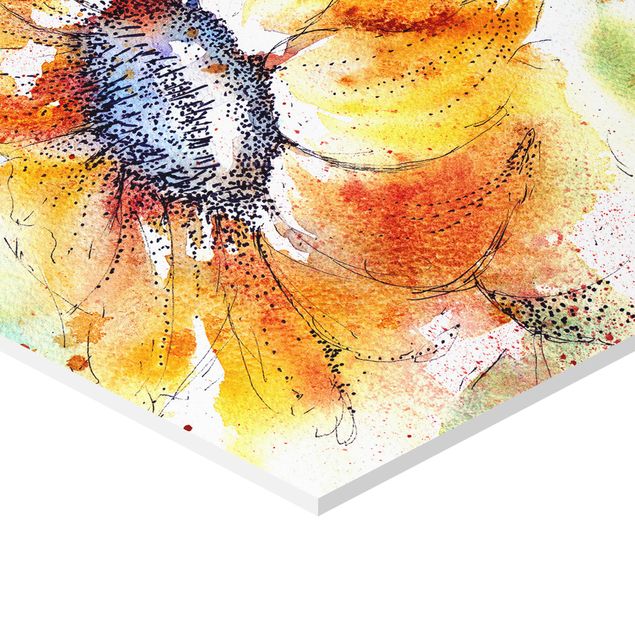 cuadros hexagonales Painted Sunflower