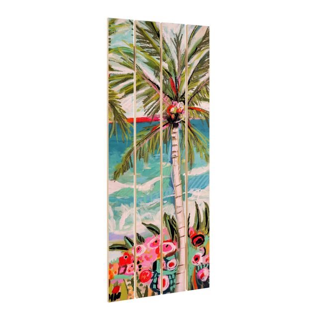 cuadros de madera decorativos Palm Tree With Pink Flowers II