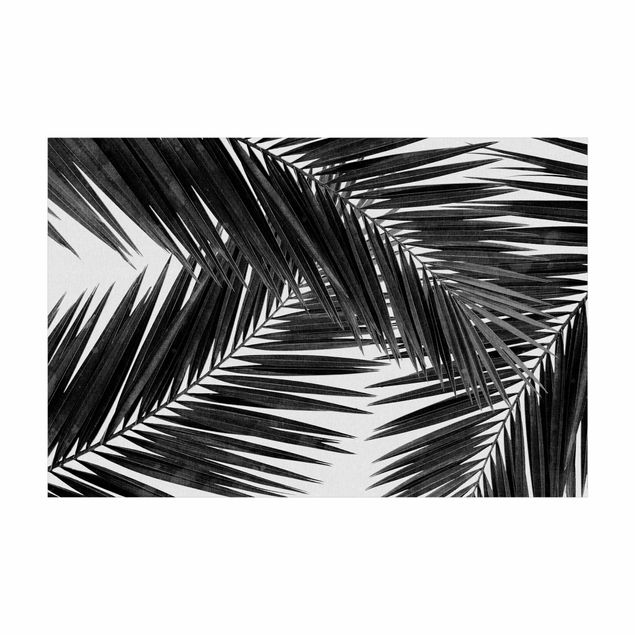 Alfombra blanco y negro View Through Palm Leaves Black And White