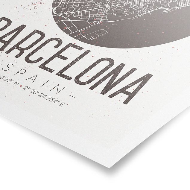 Cuadros en tonos beige y marrón Barcelona City Map - Retro