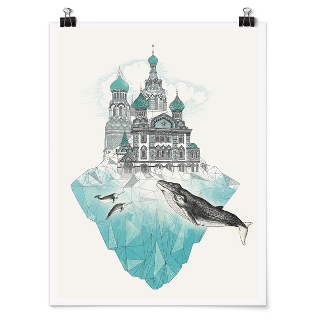 Póster de cuadros famosos Illustration Church With Domes And Wal