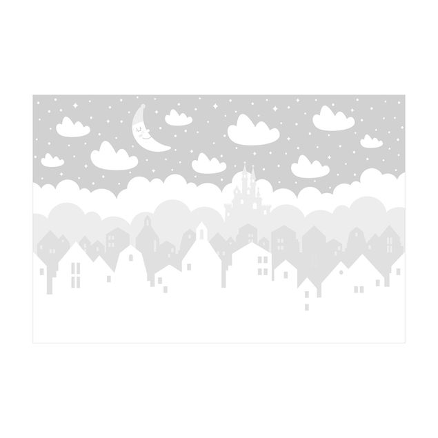 Alfombra grande Starry Sky With Houses And Moon In Grey