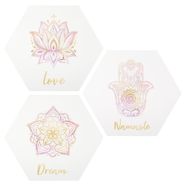 Cuadros zen Mandala Namaste Lotus Set Gold Light Pink