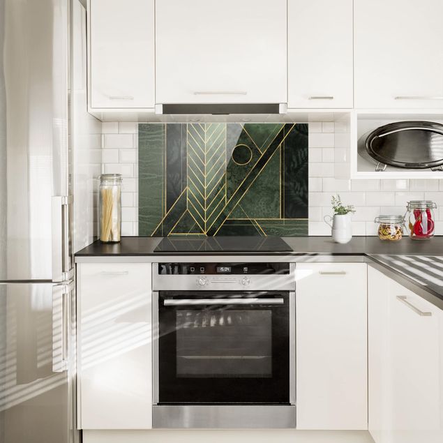 Panel antisalpicaduras cocina patrones Geometric Shapes Emerald Gold