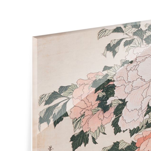 panel-antisalpicaduras-cocina Katsushika Hokusai - Pink Peonies With Butterfly