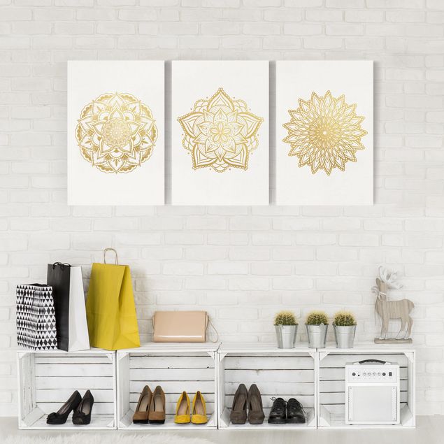 Lienzos de patrones Mandala Flower Sun Illustration Set Gold