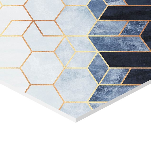 Cuadros Elisabeth Fredriksson Blue White Golden Hexagons Set