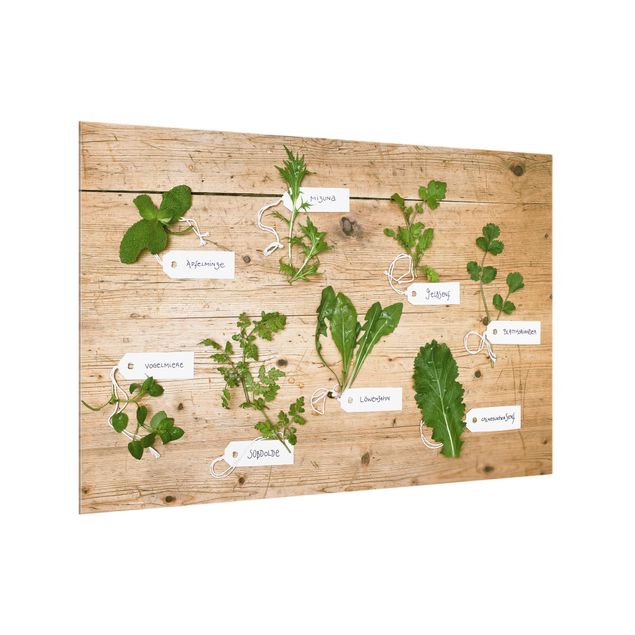 Panel antisalpicaduras cocina efecto madera Herbs With Labeling