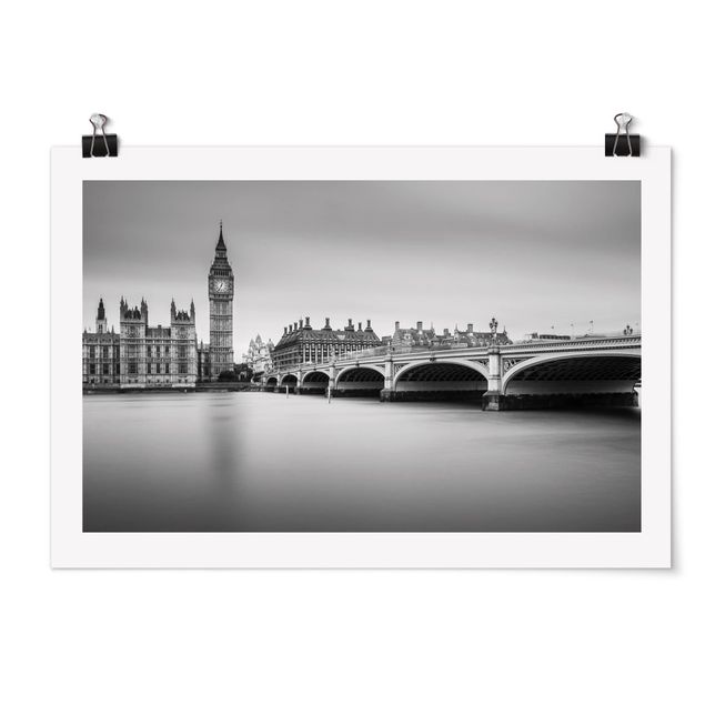 Pósters en blanco y negro Westminster Bridge And Big Ben