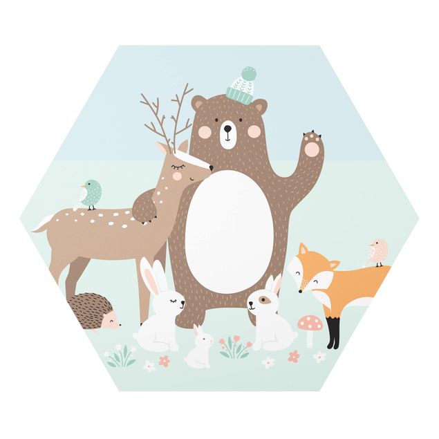 Cuadros infantiles animales Forest Friends with forest animals blue