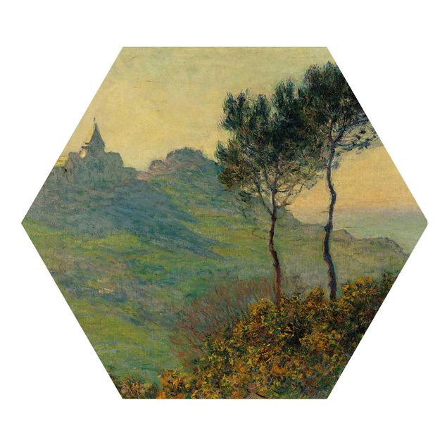 Cuadros de madera paisajes Claude Monet - The Church Of Varengeville At Evening Sun