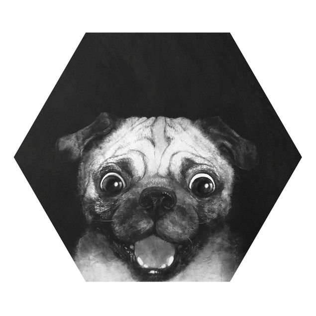 Cuadros infantiles animales Illustration Dog Pug Painting On Black And White