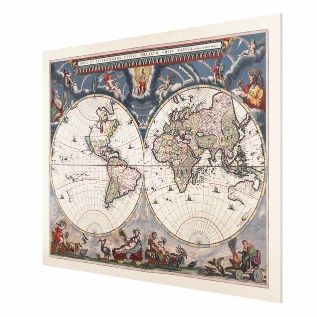 Cuadros retro vintage Historic World Map Nova Et Accuratissima Of 1664
