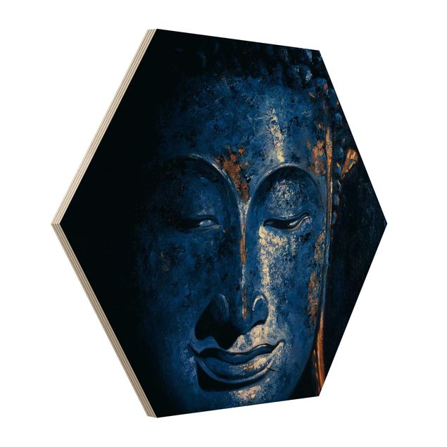 Hexagon Bild Holz - Delhi Buddha