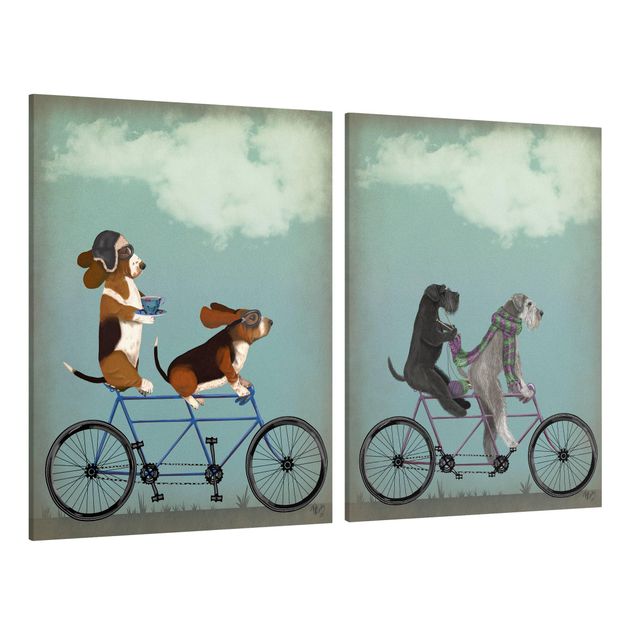 Cuadros perros Cycling - Bassets And Schnauzer Tandem Set II