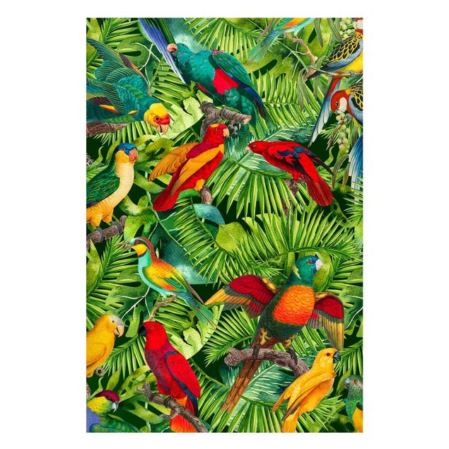 Cuadro selva tropical Colourful Collage - Parrots In The Jungle