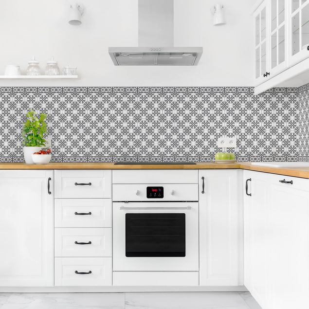 Salpicadero cocina adhesivo efecto teja Geometrical Tile Mix Hearts Grey